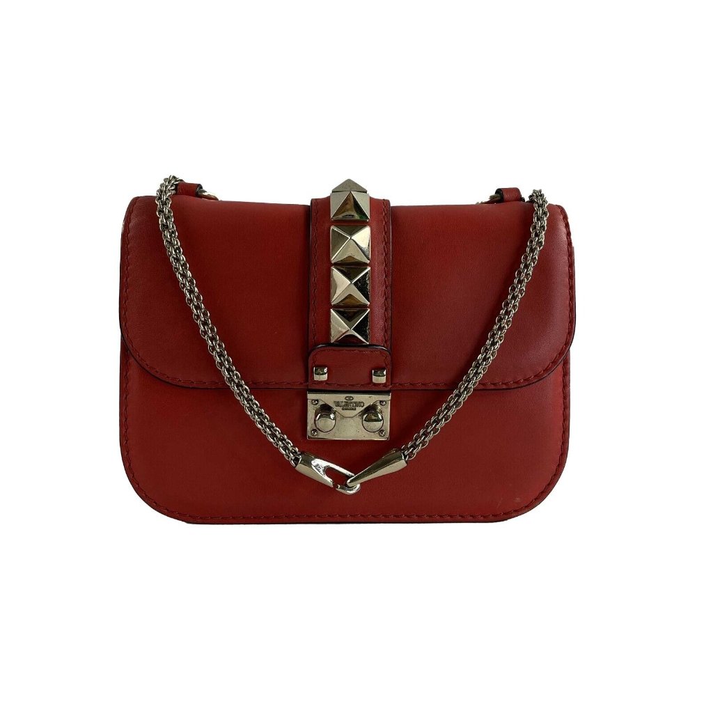 Valentino - Vitello Glam Lock Rockstud Flap - Red Leather Crossbody